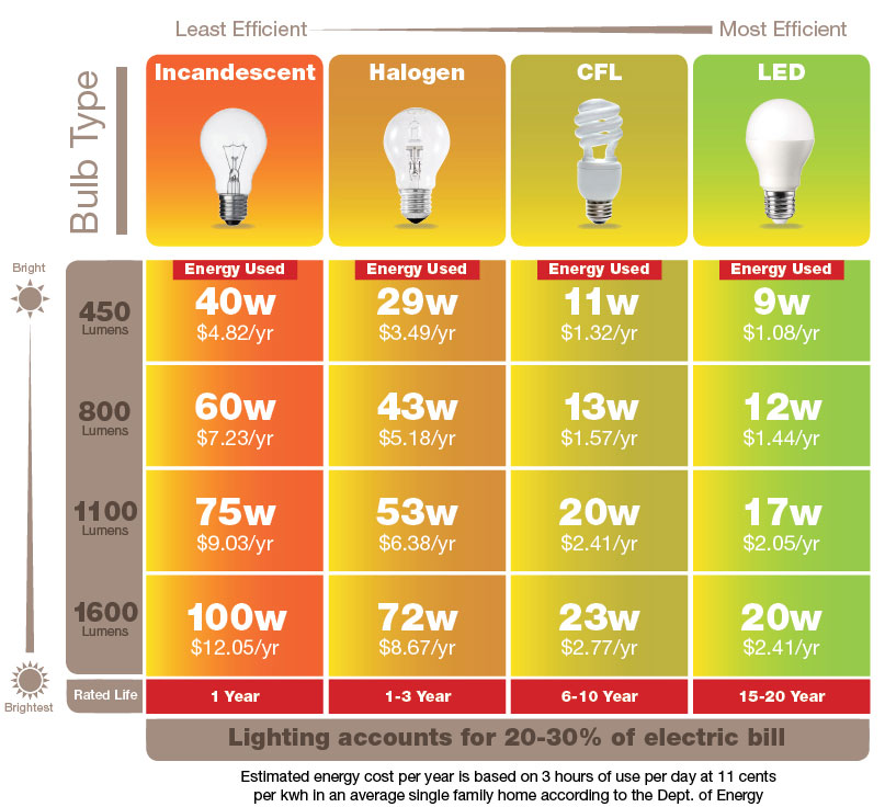 Energy Saving Light Bulb Chart