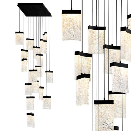 Lava Collection LED Chandelier in Black with Textured Handmade Art Glass Pieces CWI Lighting 1587P24-17-101