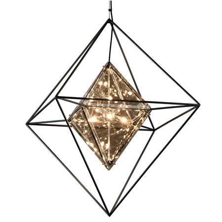 Epic Collection 8-Light Chandelier in Forged Iron with Suspended Smoke Glass Cube Shade Troy Lighting F5327