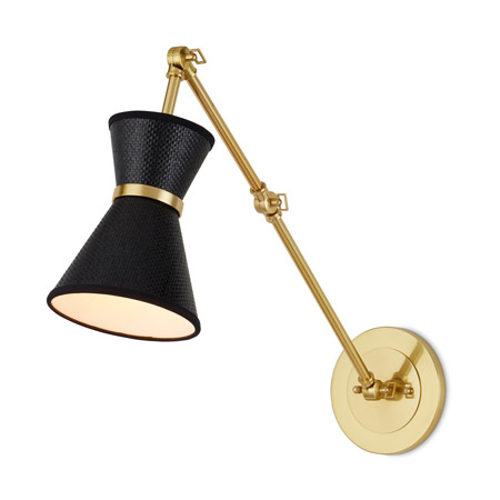 Avignon Collection 1-Light Wall Pendant in Polished Brass with Woven Black Textured Shade Currey & Co. 5000-0237